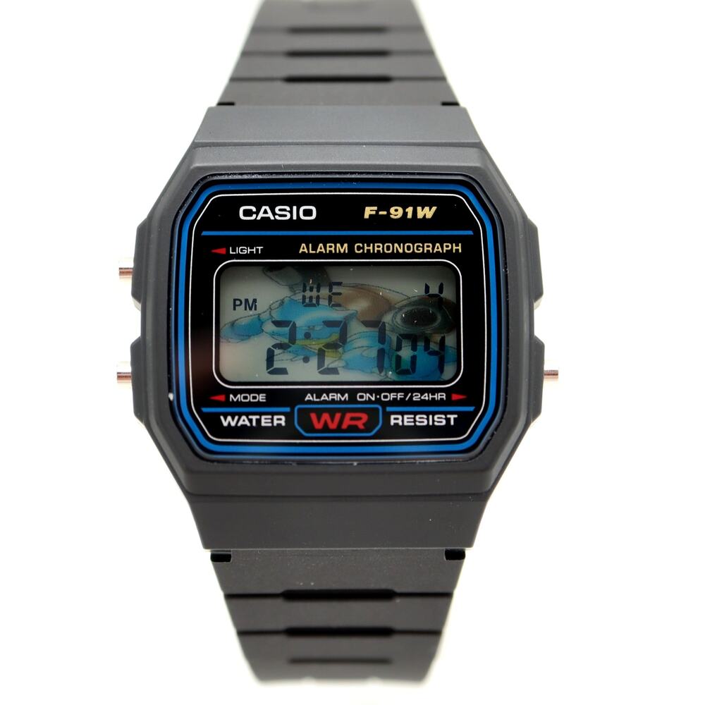 Casio F-91W Custom Blastoise Mod UPGRADED BLUE BACKLIGHT Digital Watch Sugimori